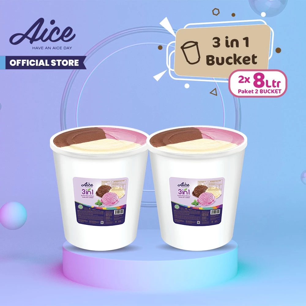 AICE Bucket Ice Cream Es Krim Ember 8L (1 karton = 2 Pcs ) Eskrim, vanilla, strawberry, Chocolate