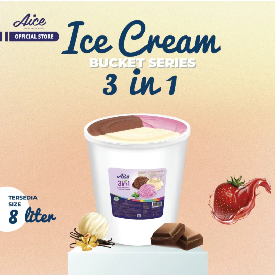 Aice Bucket 3in1 5 Liter dan 8 Liter (strawberry,chocolate,vanilla) es krim
