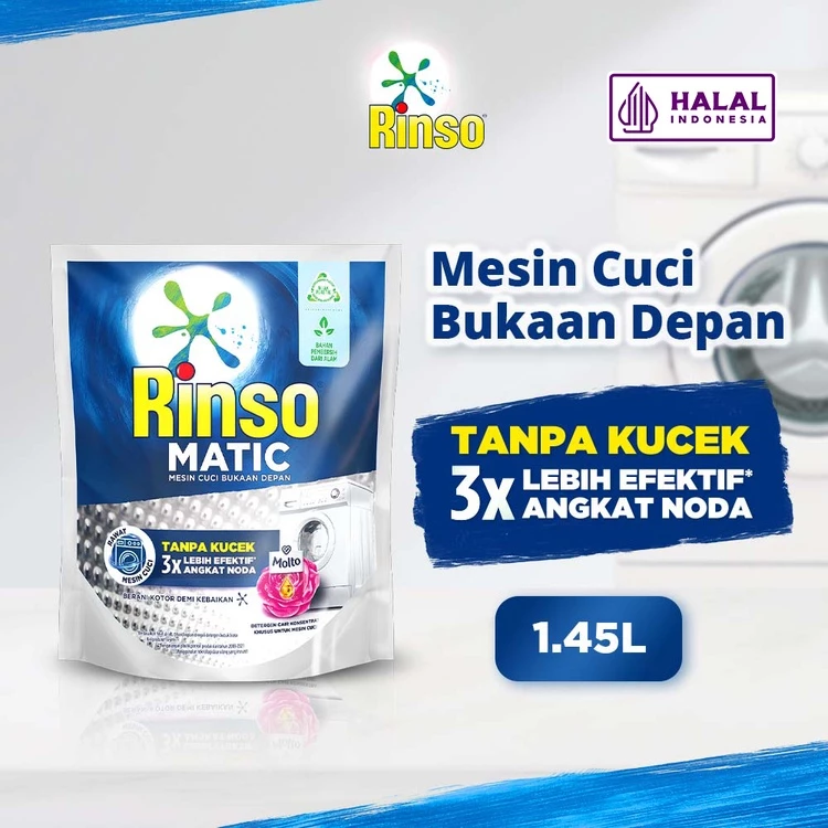 Rinso Detergent Cair Konsentrat Deterjen Matic Mesin Cuci Bukaan Depan 1.45L
