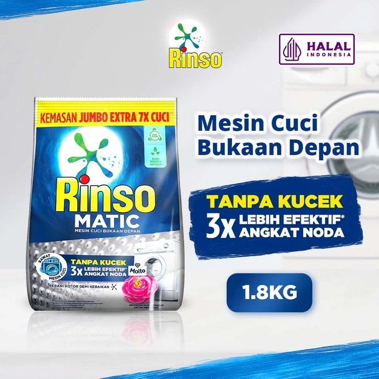 Rinso Detergent Bubuk Konsentrat Deterjen Matic Mesin Cuci Bukaan Depan 1.8 kg