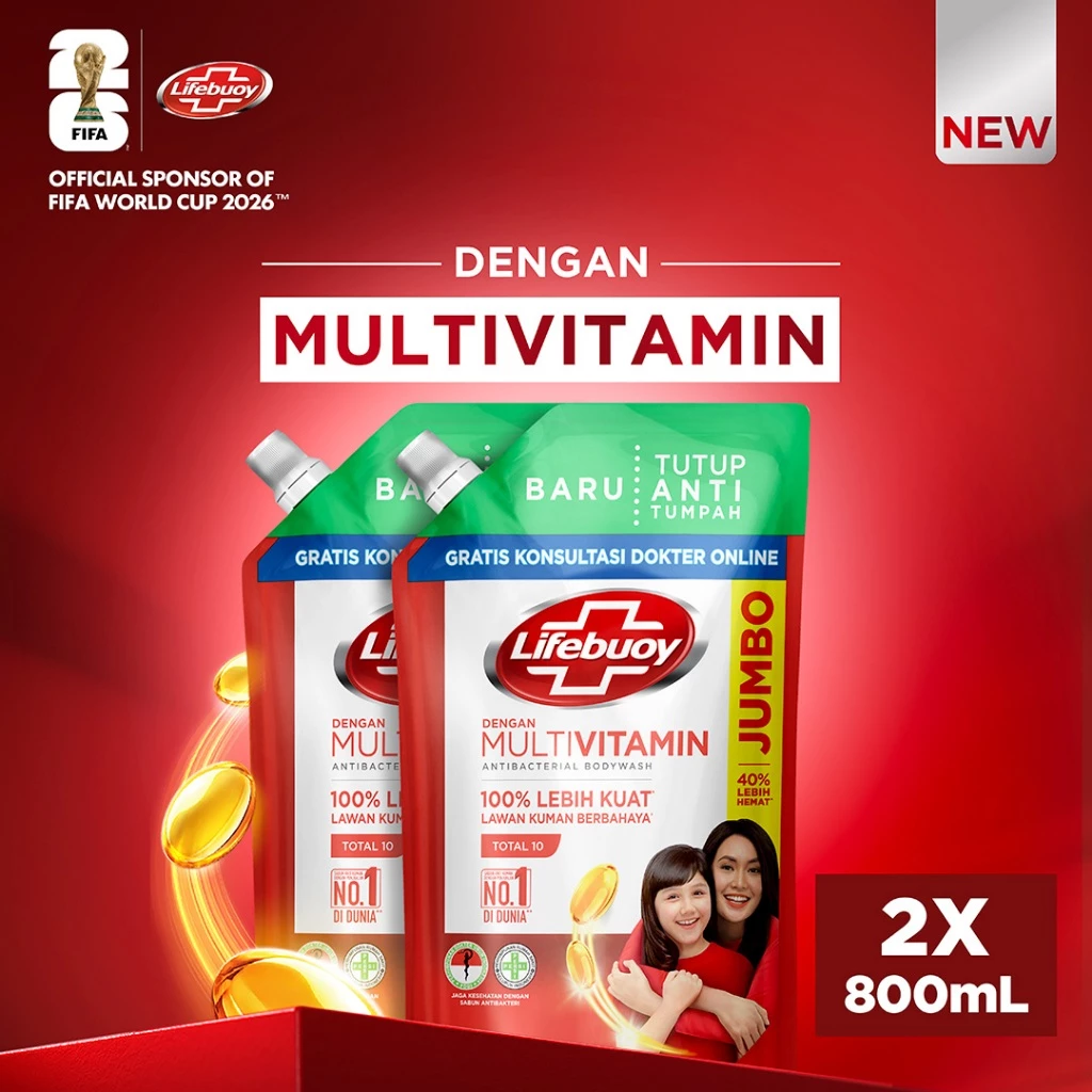 Lifebuoy Sabun Cair Sabun Mandi Antiseptik Total 10 Dengan Activ Silver+ Formula 800 mL Paket Isi 2