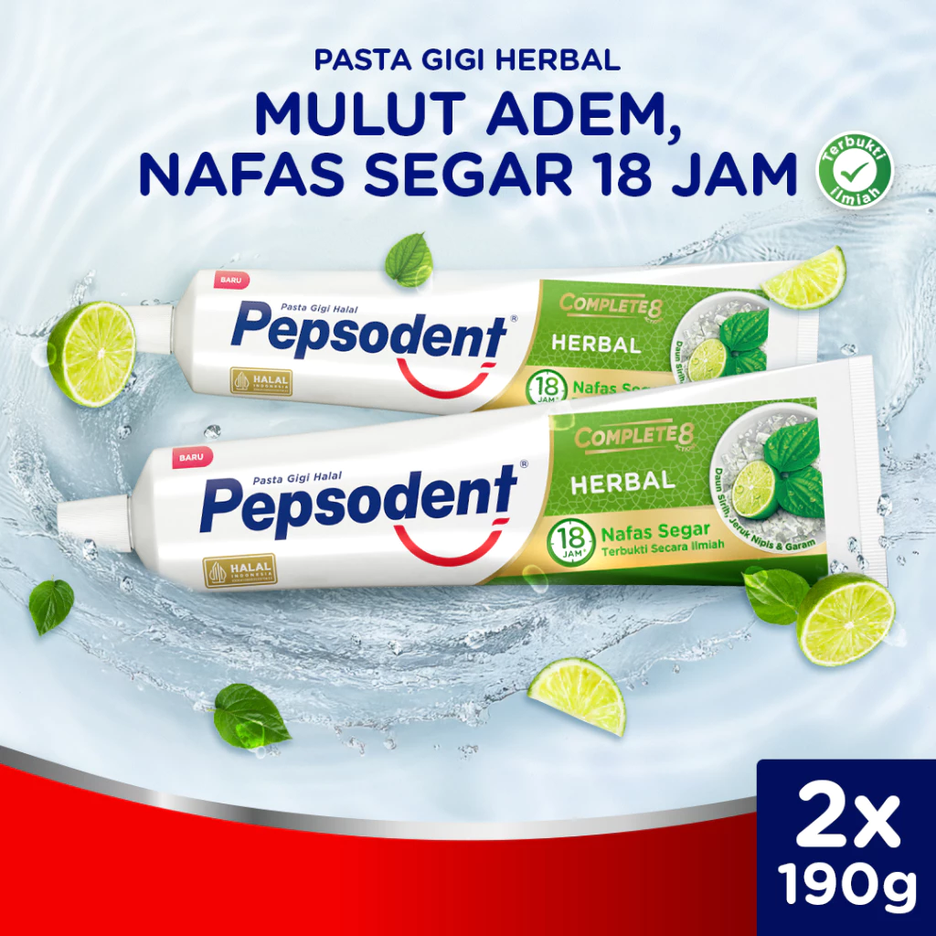 Pepsodent Action 123 Pasta Gigi Herbal Nature Essentials Mulut Adem, Nafas Segar 190G x2