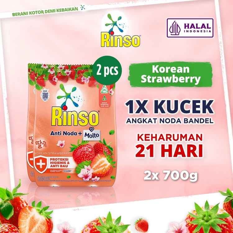 Rinso Molto Detergent Bubuk Deterjen Anti Noda Korean Strawberry 700 g x2