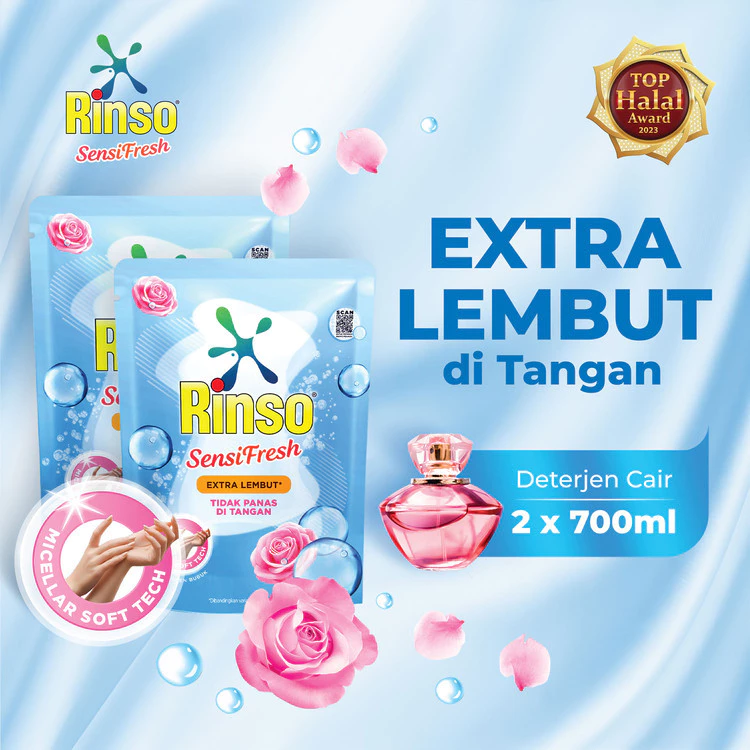 Rinso SensiFresh Detergent Cair Deterjen Extra Lembut Micellar Soft 700 ML X2