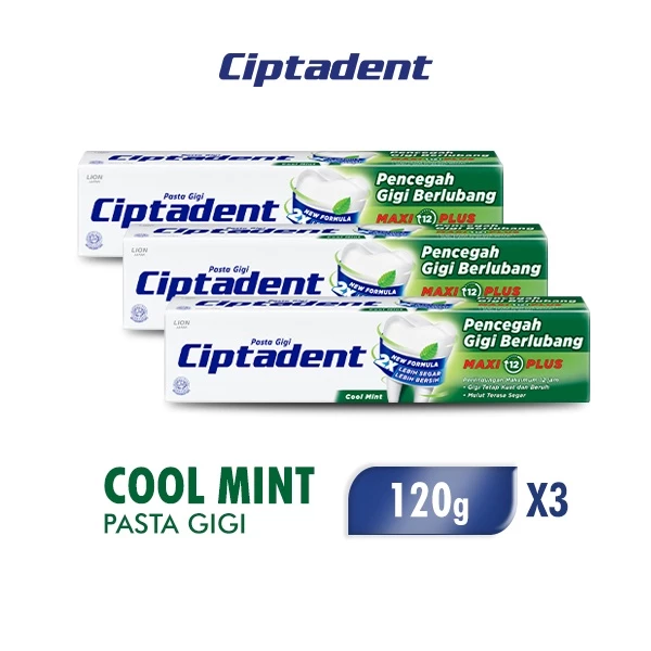Ciptadent Pasta Gigi Maxi 12 Cool Mint Tube 120 gr x3