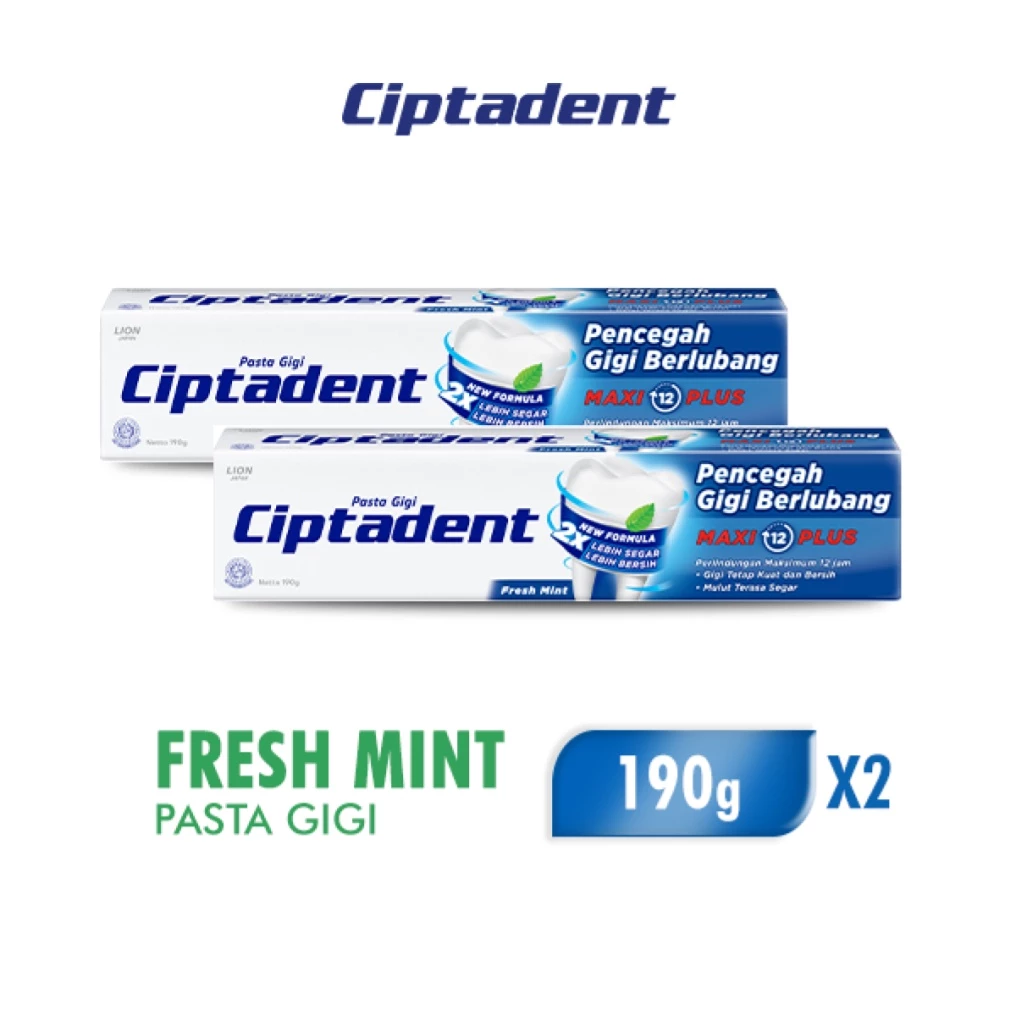 Ciptadent Pasta Gigi Maxi 12 Fresh Mint Tube 190 Gr X2