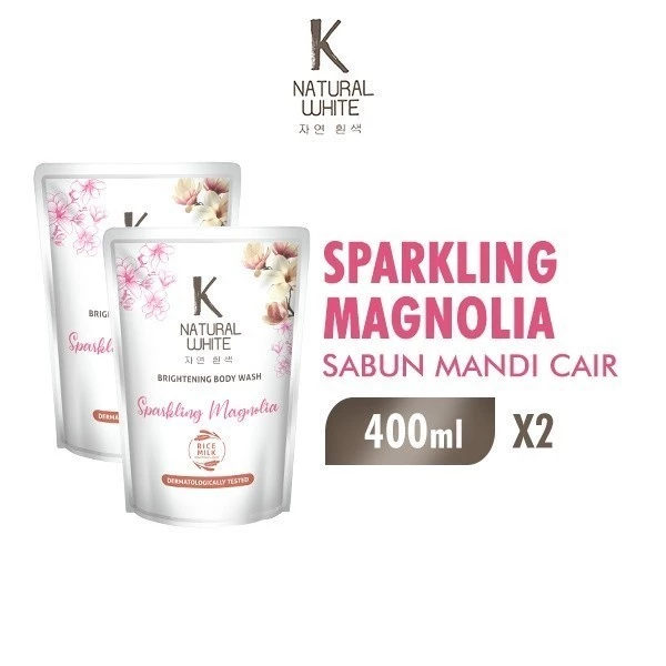 K Natural White Sabun Mandi Cair Brightening Magnolia Pouch 400 ml x2