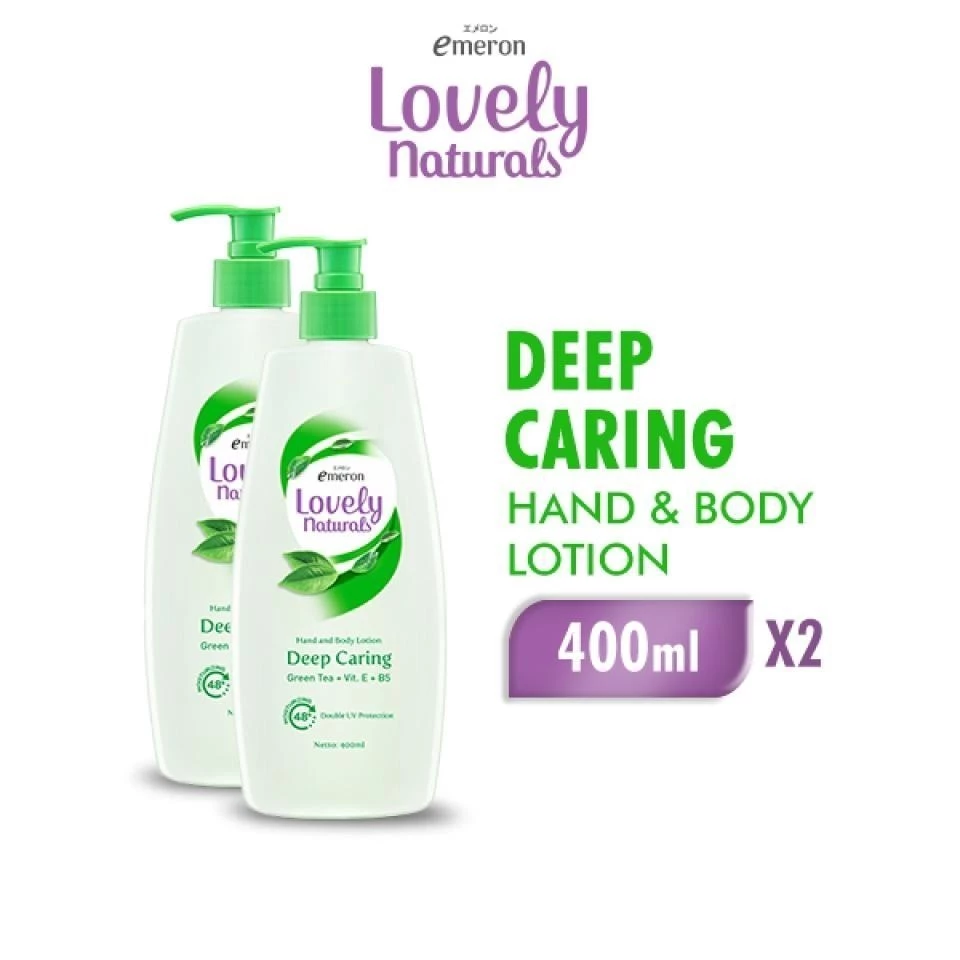 Emeron Lovely Naturals Hand & Body Lotion Moisturizing Deep Caring Green Tea 400 ml x2