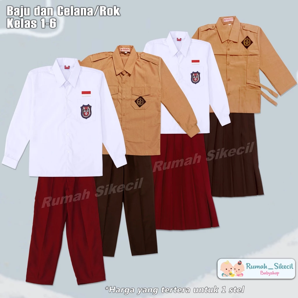 Setelan Baju Seragam Sekolah SD Merah Putih Baju Panjang Celana Panjang Laki Cowok Kelas 1 2 3 4 5 6 Bahan Katun Oxford Tebal Halus Adem