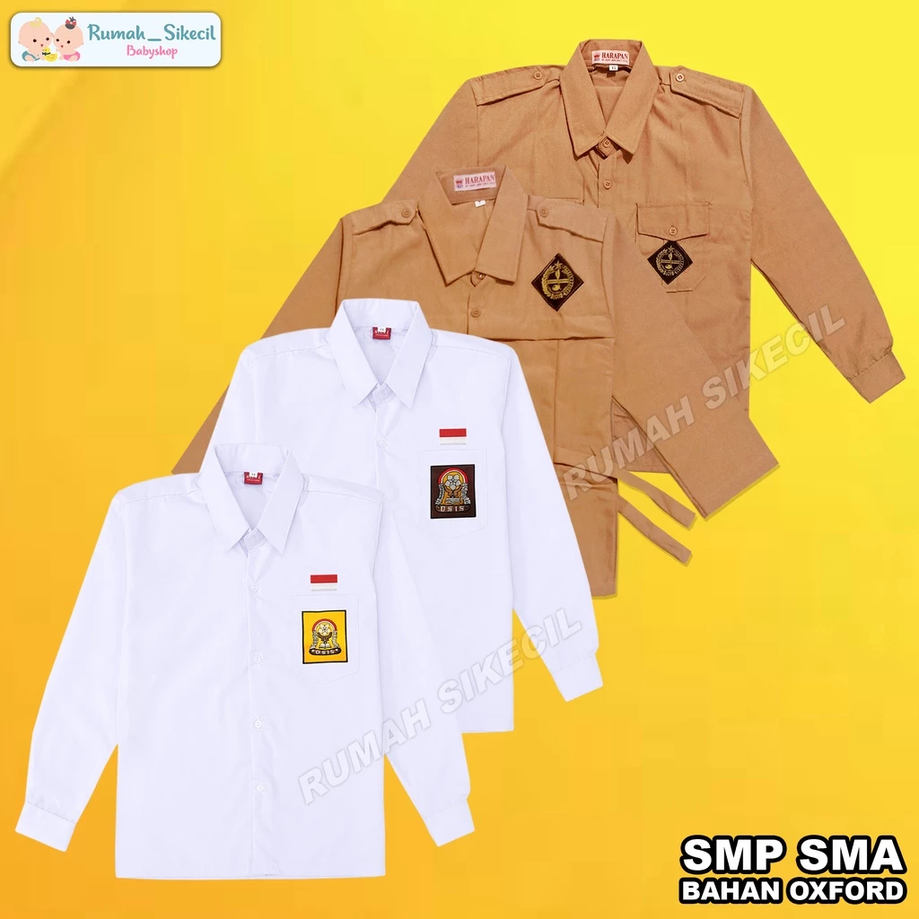 Baju Seragam Sekolah Putih Coklat Pramuka Panjang SMP MTS SMK SMA Kemeja Putih Lengan Panjang SMP SMA Anak Laki Laki Perempuan Unisex