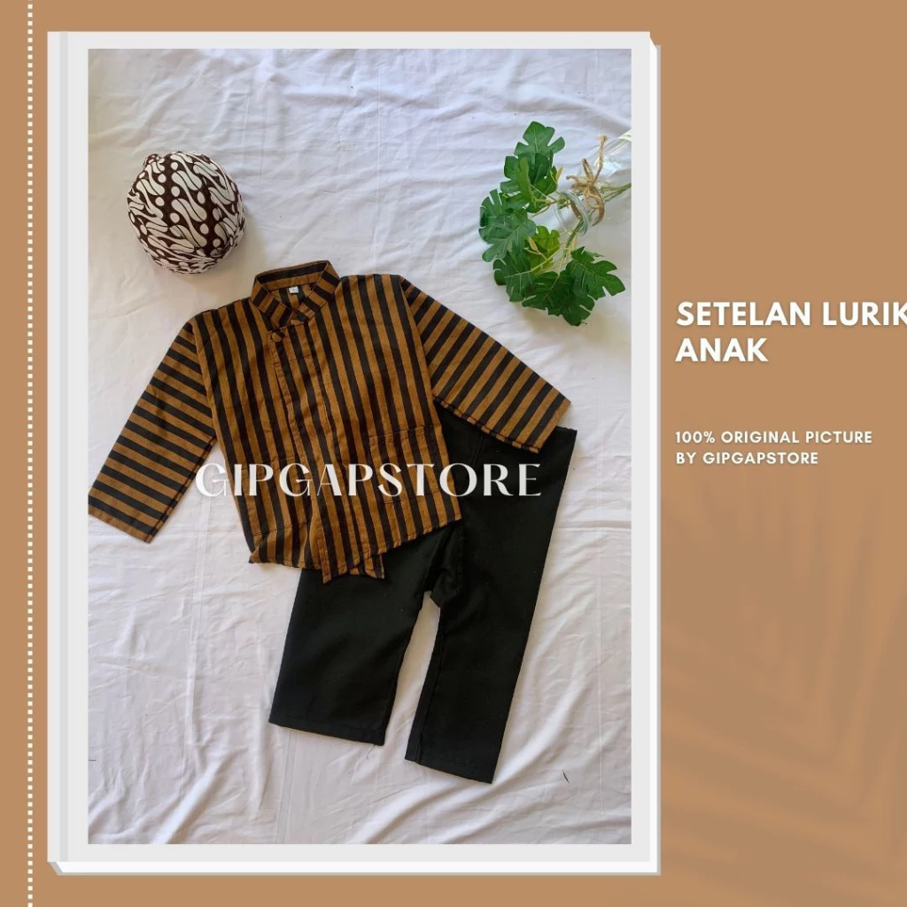 Setelan Surjan Lurik Anak - Baju+Celana Hitam+Blangkon - Baju Adat Anak