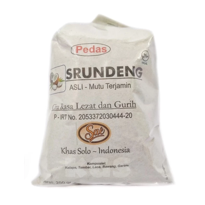 SERUNDENG SRUNDENG MERK SAE PEDAS 250GR OLEH OLEH KHAS SOLO