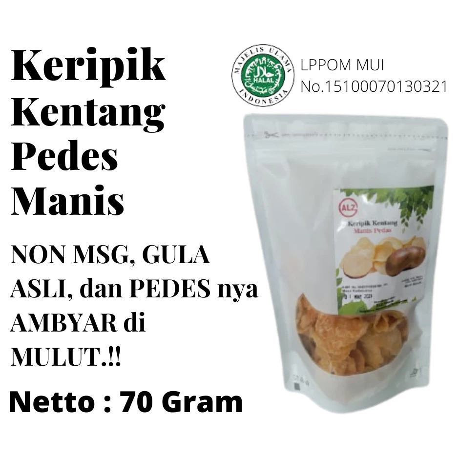 Keripik / Kripik Kentang Pedas Manis ALZ 70 Gram oleh oleh Khas Kebun Teh Kemuning Karanganyar / Solo