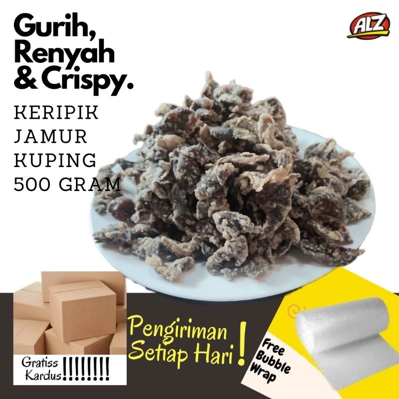 Keripik Kripik Jamur Kuping ALZ   500 gr, Oleh oleh Kemuning Khas Karanganyar  Solo