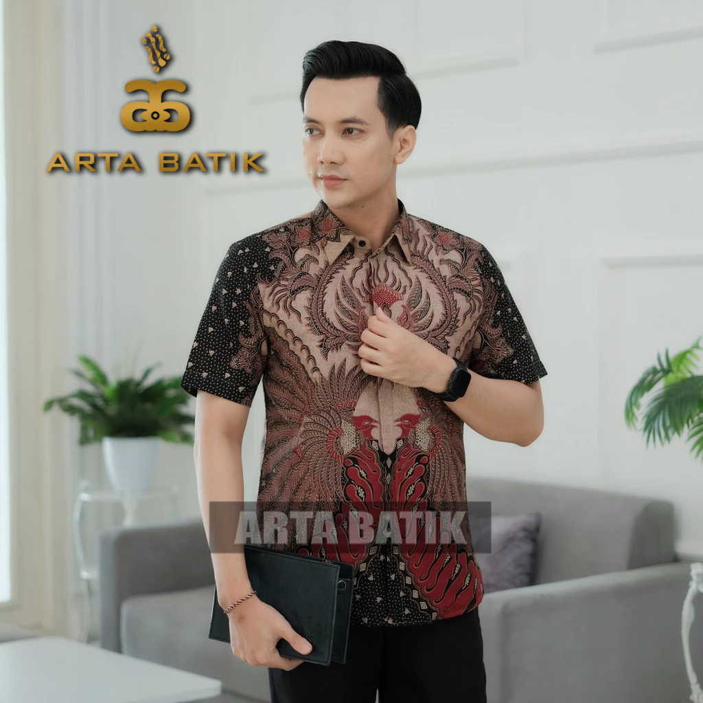 Merdo Baju Batik Bahan Katun Modern Premium Pria Lengan Pendek Asli Solo Sragen Lapis Furing Slimfit Casual Formal Seragam Kerja Kantor Kondangan Motif Terbaru Kode AB1035PD Arta Galeri