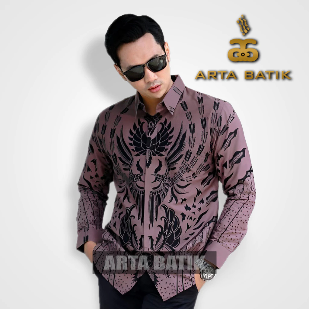 Peksi Ungu Taro Baju Batik Modern Lengan Panjang Premium Pria Bahan Katun Asli Solo Sragen Lapis Furing Slimfit Casual Formal Seragam Kerja Kantor Kondangan Motif Terbaru Kode AB1013PJ Arta Galeri