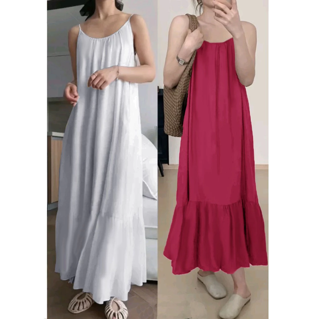 Dress wanita panjang kerut tali korea style 979