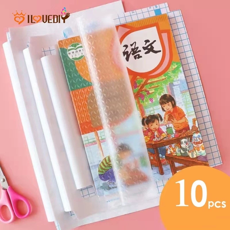 Sampul Buku Stiker PVC Film Pelindung Buku Tekstil 10 Lembar Buram Tahan Air Dengan Perekat untuk Alat Tulis Sekolah Dasar SD Awet
